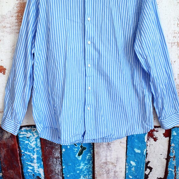 Men's Apt. 9 Striped Button-Down Shirt Collared Long Sleeve XLARGE Blue & White - Picture 4 of 11